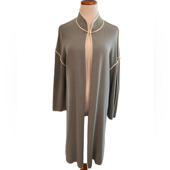 Marla Wynne Ponte Knit Open Cardigan Duster Light Sage - Picture 2 of 6